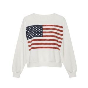 Art Class Sweatshirt Fleece Top Shirt Graphic USA Flag Girl White XL 14